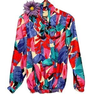 Vintage 80s Da-Rue Of California Colorful Floral Print Blouse Size 10